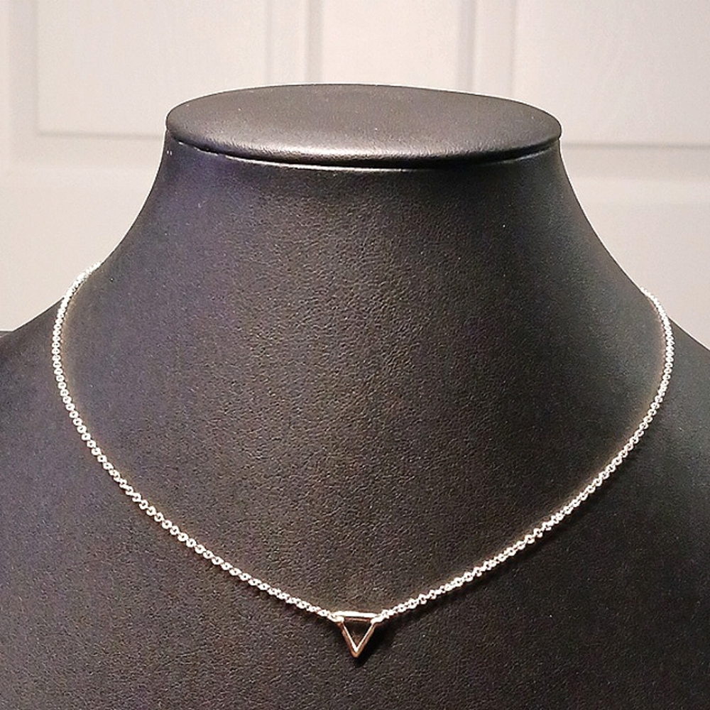 16" Claire's Silver-Tone Necklace. Triangle Pendant. 3" Extender
